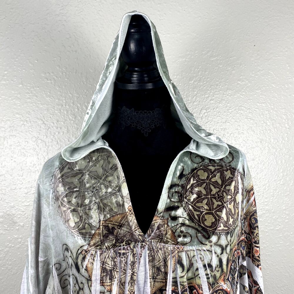 Casual Freedom Celtic Whimsigoth Boho Forest Fairy Velvet Hood AOP Dyed Hoodie - Picture 5 of 16